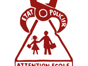 Pôster A Luta Continua. Estado - Policial. Cuidado Escola. Junte-se ao CAL (Comitê de Ação dos Liceus) - Atelier Populaire