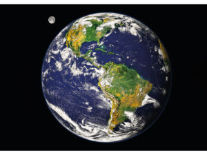 Pôster Planeta Terra Retratado do Hemisfério Ocidental, Nuvens, Furacão Linda na Costa Oeste da América do Norte, Topografia, Vegetação e Oceanos - NASA