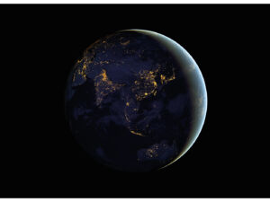 Pôster Imagens de Satélites Processadas Mostram o Planeta Terra à Noite, as Luzes das Cidades e as Concentrações Urbanas da Europa, Ásia e Austrália