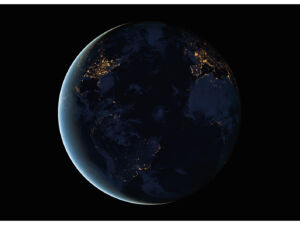 Pôster Imagens de Satélites Processadas Mostram o Planeta Terra à Noite, as Luzes das Cidades e as Concentrações Urbanas das Américas, África e Europa - NASA